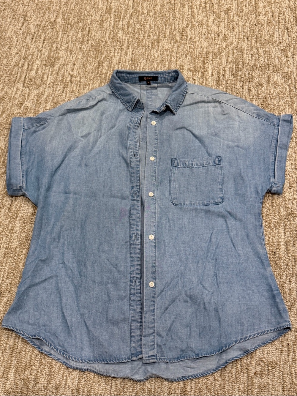 Quince Chambray Tencel Short Sleeve Shirt Light Indigo - Picture 3 of 6